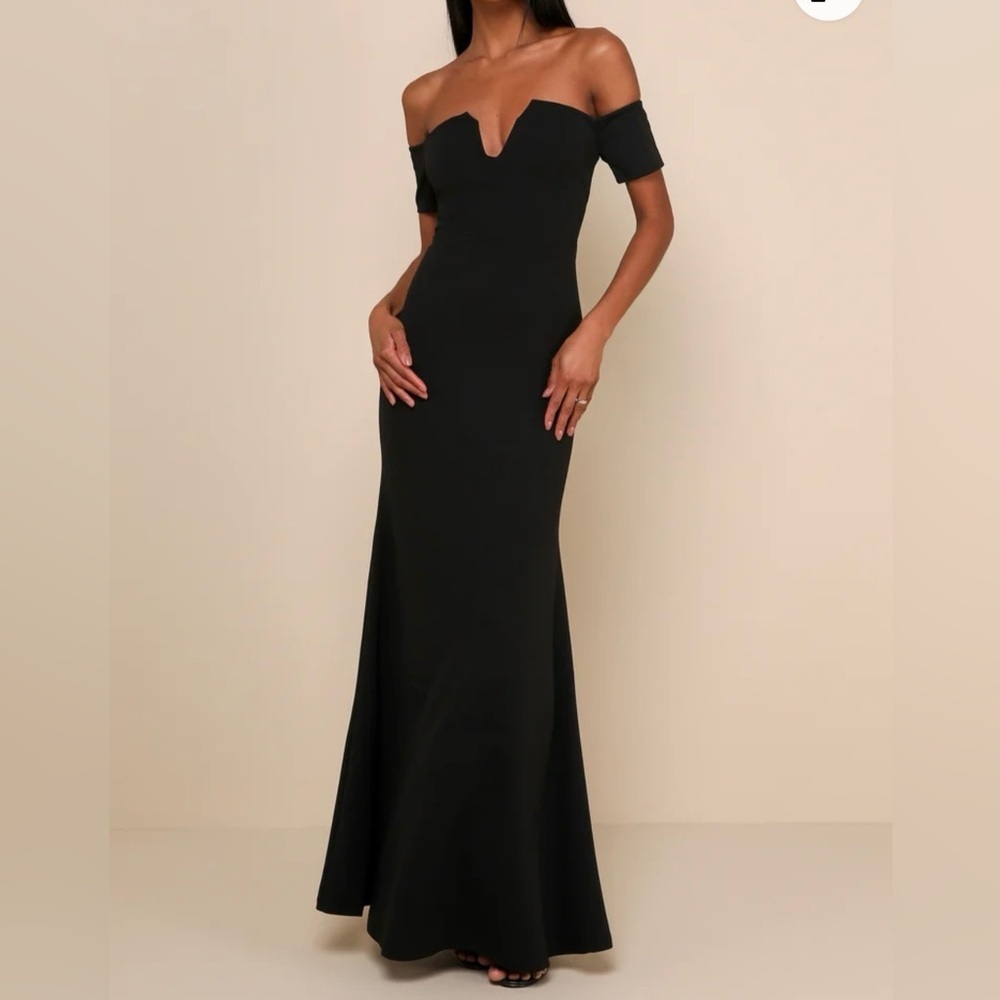Lulu's Lynne Black Off The Shoulder  Evening Maxi Dress Size Large